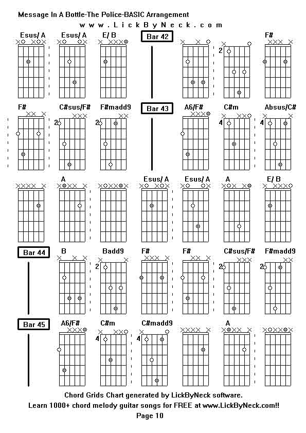 Chord Grids Chart of chord melody fingerstyle guitar song-Message In A Bottle-The Police-BASIC Arrangement,generated by LickByNeck software.